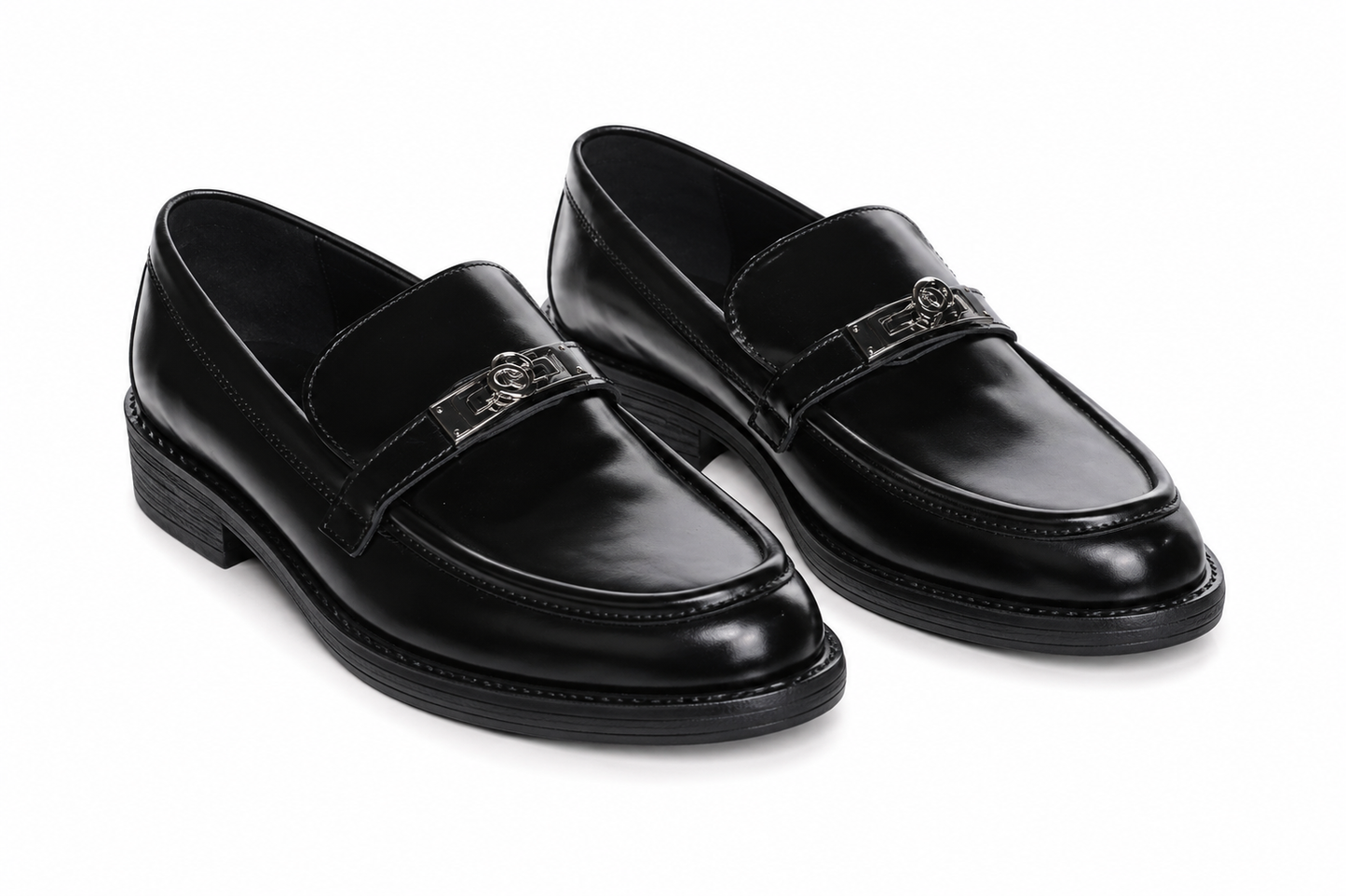 Mocasini Negri Damă Eleganți | Pantofi Loafer cu Detaliu Metalic