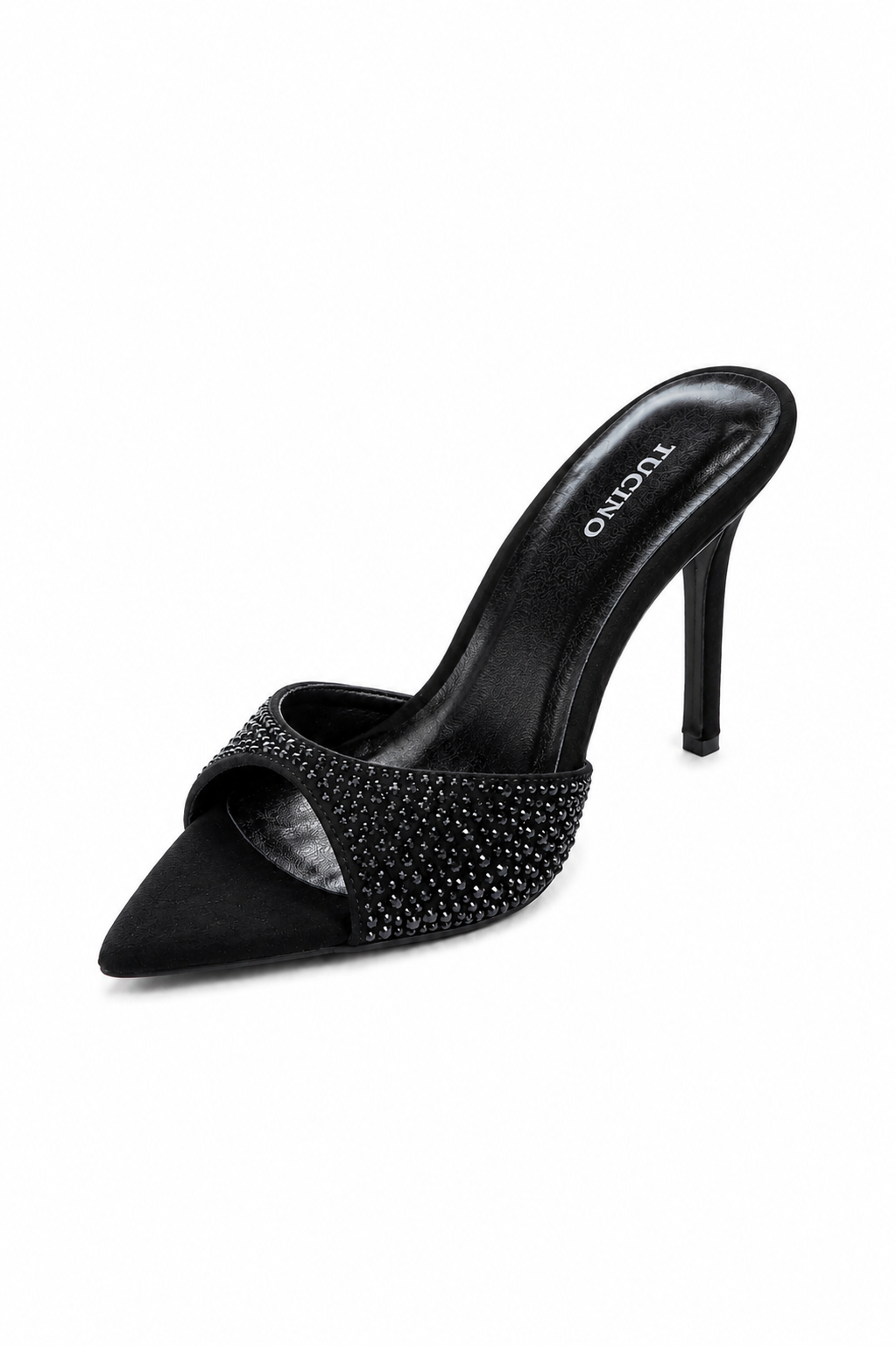 Pantofi Mule Damă Negri cu Strasuri și Toc Stiletto