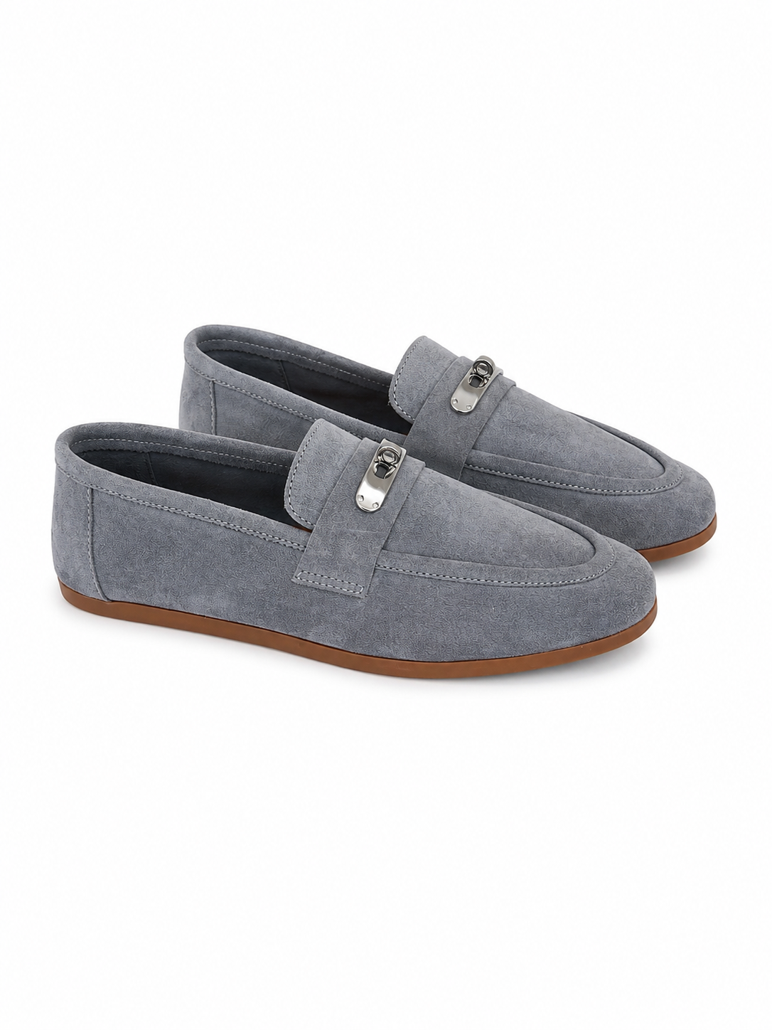Mocasini Damă Gri Închis Eleganți cu Accesoriu Metalic