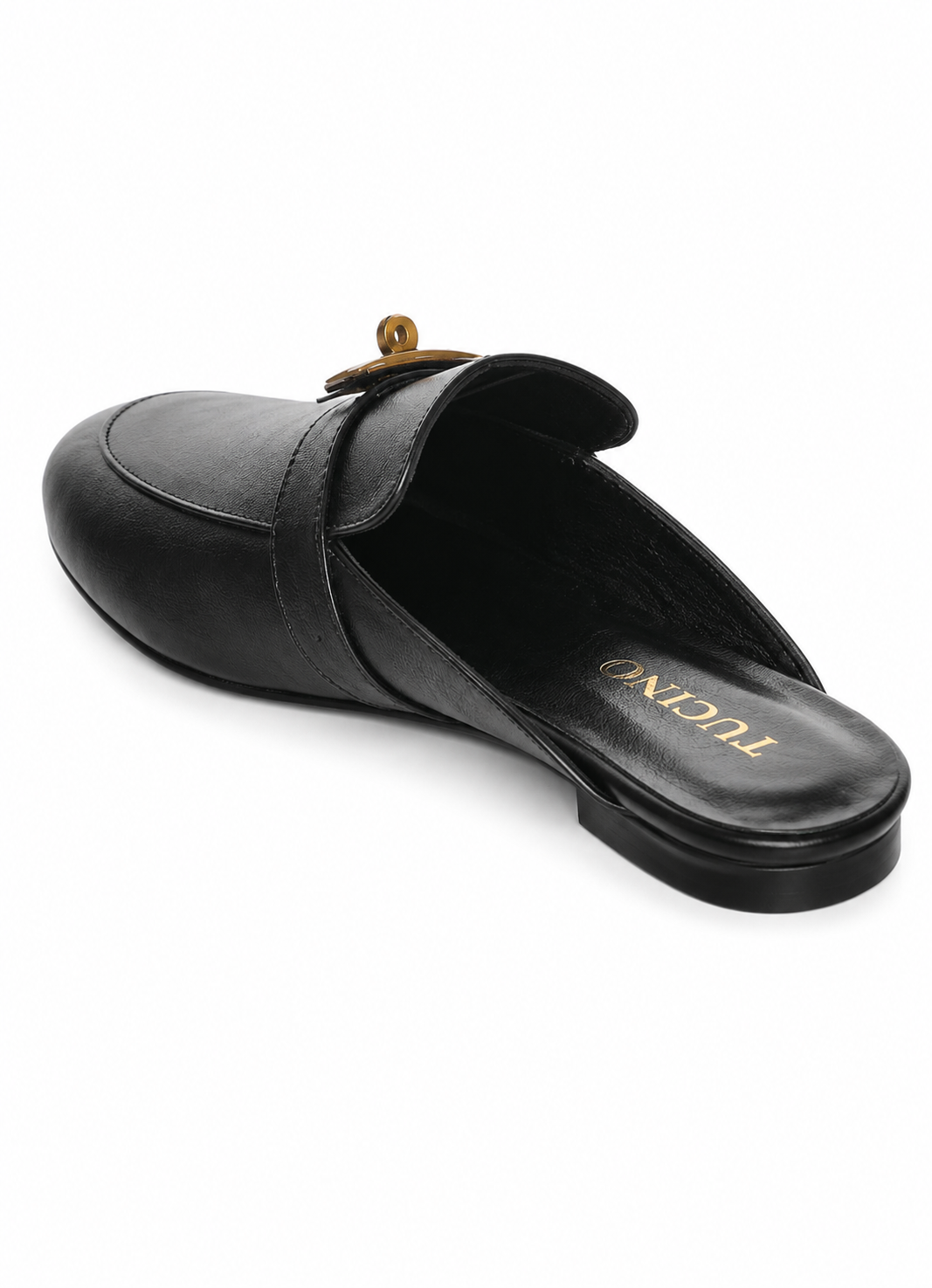 Saboți Damă Negri Eleganți cu Accesoriu Metalic