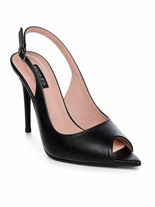 Pantofi Damă Negri Slingback cu Toc Stiletto