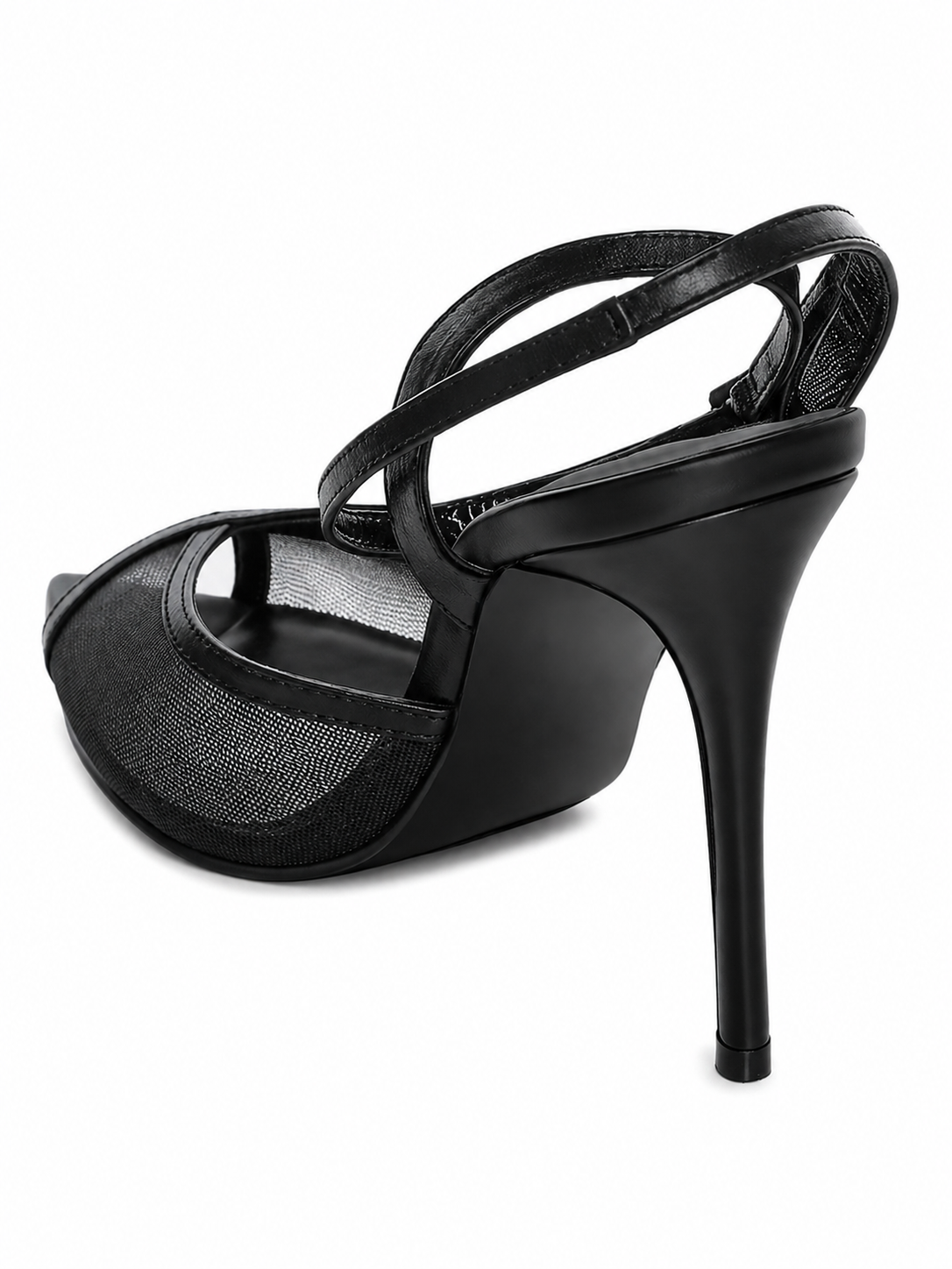 Pantofi Damă Negri Slingback cu Inserții Transparente și Toc Stiletto