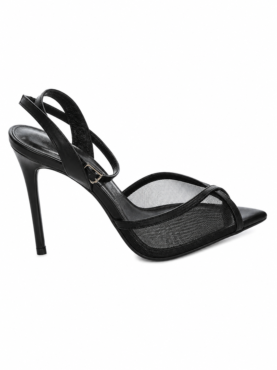 Pantofi Damă Negri Slingback cu Inserții Transparente și Toc Stiletto
