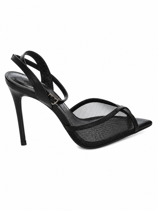 Pantofi Damă Negri Slingback cu Inserții Transparente și Toc Stiletto