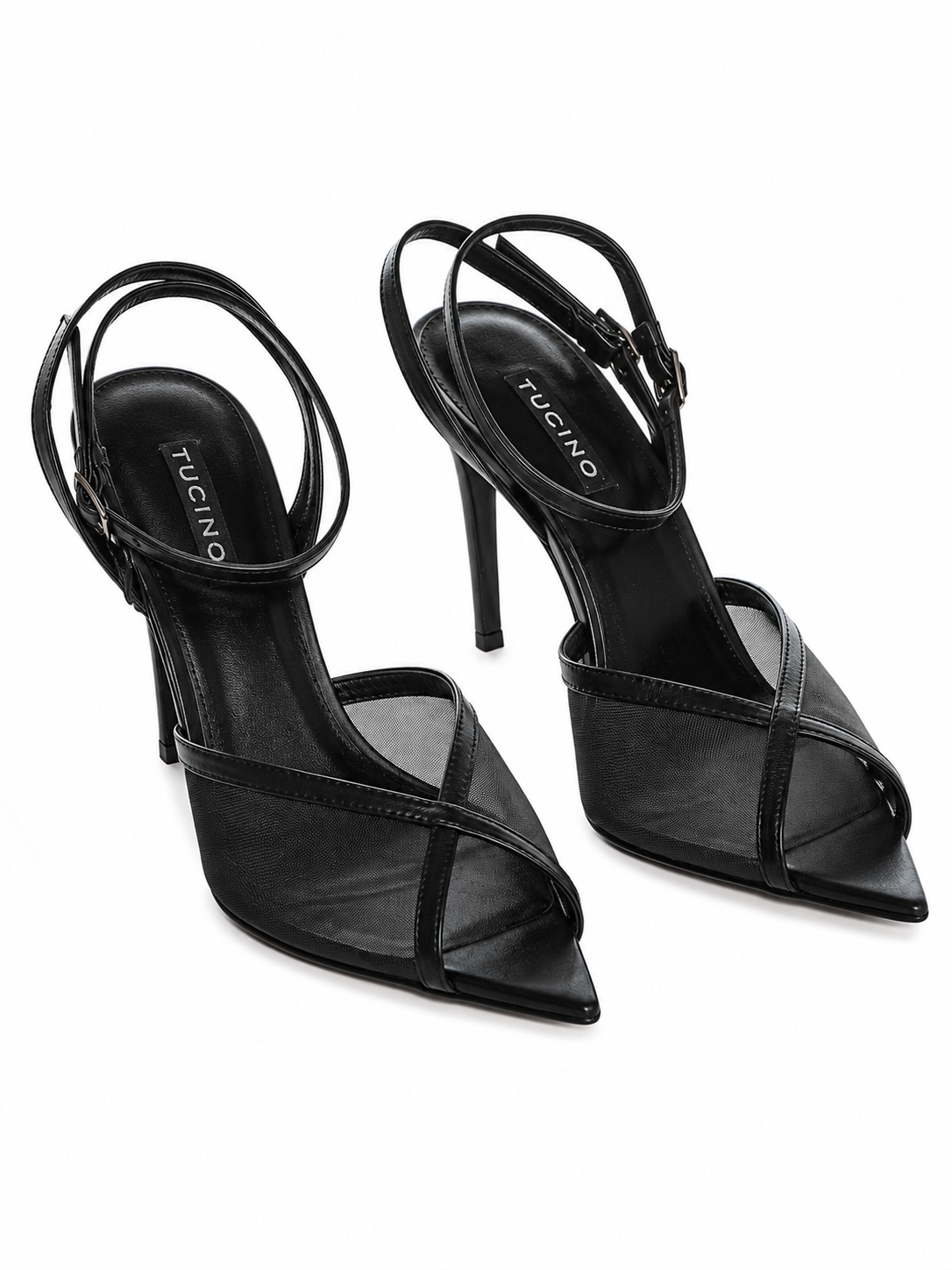 Pantofi Damă Negri Slingback cu Inserții Transparente și Toc Stiletto