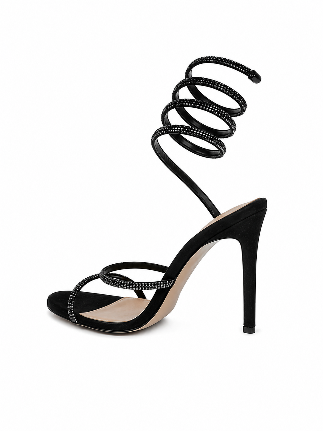 Sandale Elegante Negre cu Toc Înalt și Șiret Spiralat